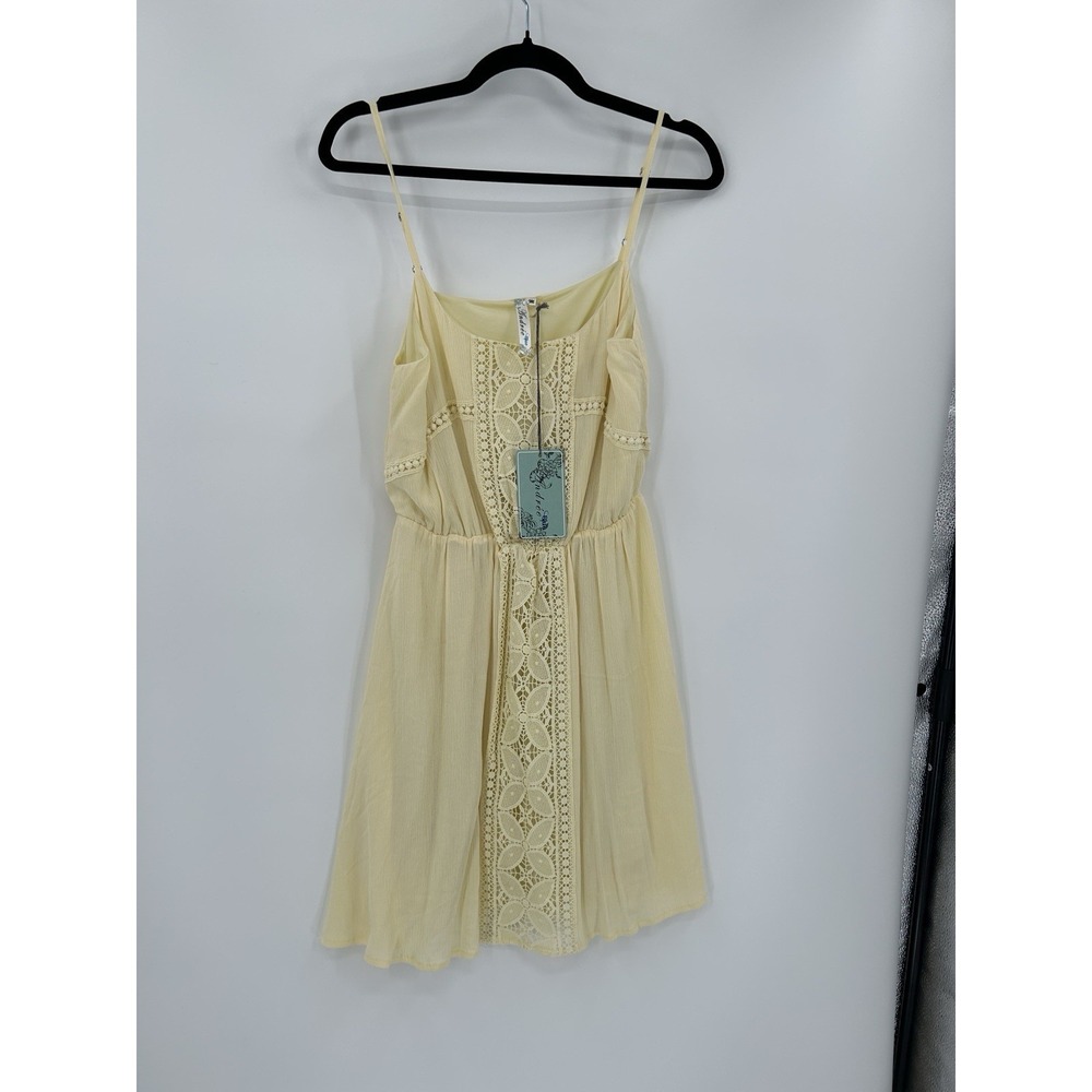 Andree Blue Womens M Sleeveless Short Butter Yellow Dress Embroidery New